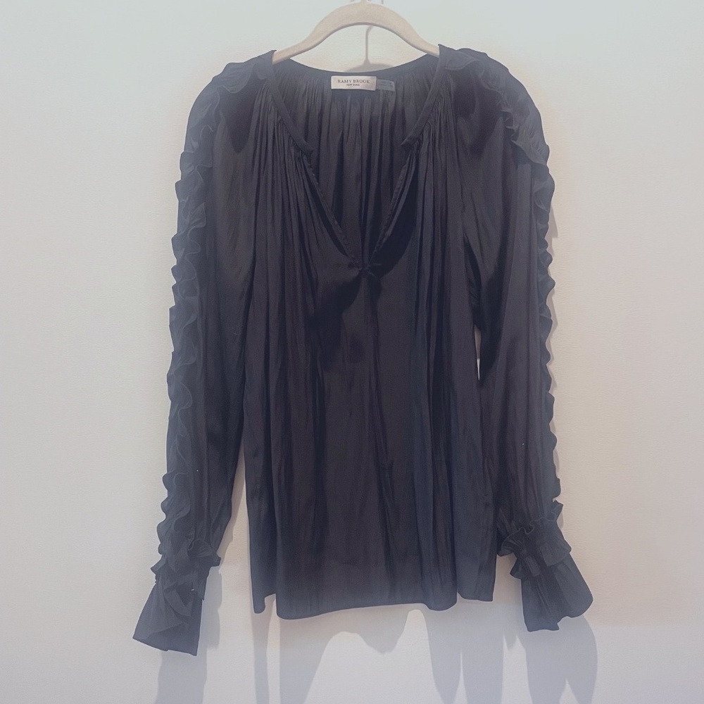 RAMY BROOK MICHELE SPLIT NECK RUFFLE SLEEVE BLOUSE